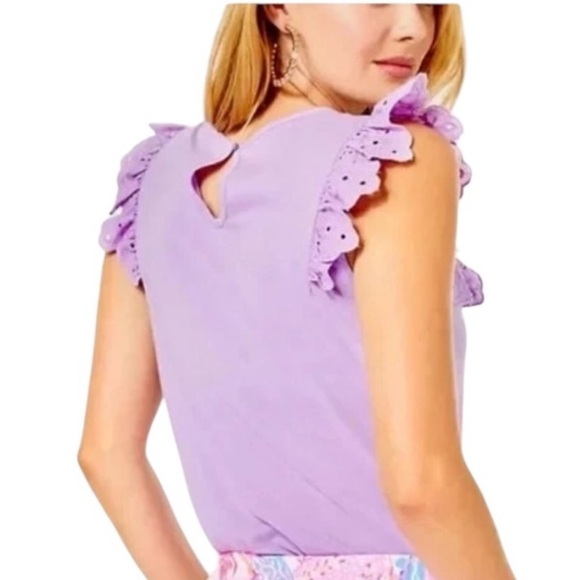 NEW LILLY PULITZER Bev Top  in Purple Iris Sleeveless Eyelet Detail Size Medium - Picture 2 of 9